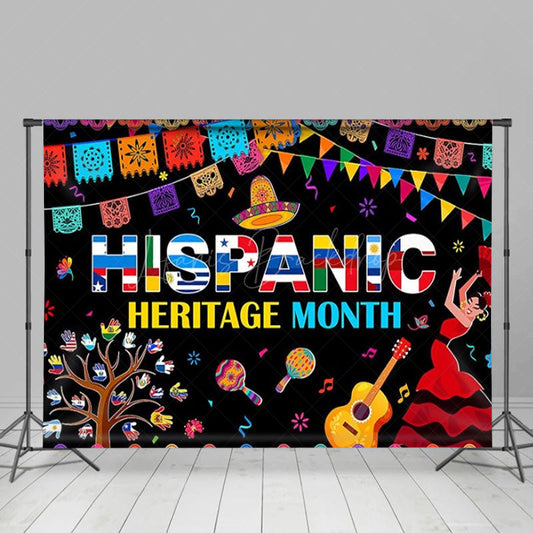 Lofaris National Hispanic Heritage Month Backdrop Colorful Fiesta with Papel Picado Latino Culture Celebration Decor