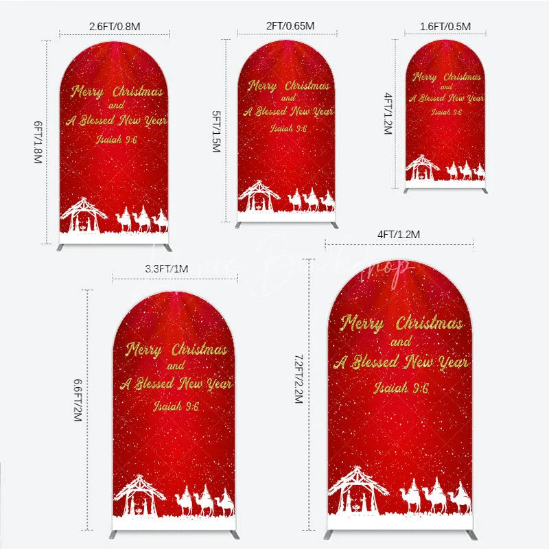 Lofaris Nativity Scene Merry Christmas Arch Backdrop Red Snowy Blessed New Year Party Cover