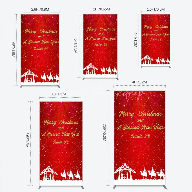 Lofaris Nativity Scene Merry Christmas Rectangle Backdrop Red Snowy Blessed New Year Party Cover