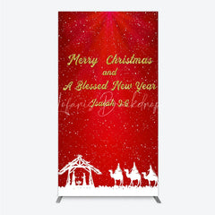 Lofaris Nativity Scene Merry Christmas Rectangle Backdrop Red Snowy Blessed New Year Party Cover