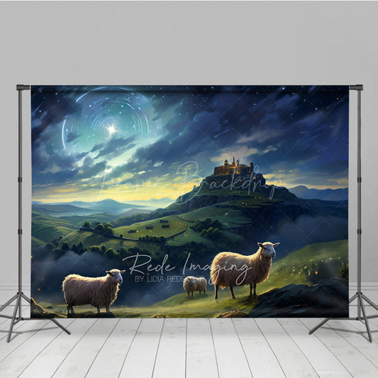 Lofaris Nativity Scene Photography Backdrop Shepherds and Sheep Watching Star of Bethlehem Religious Christmas Photo Prop