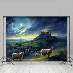 Lofaris Nativity Scene Photography Backdrop Shepherds and Sheep Watching Star of Bethlehem Religious Christmas Photo Prop