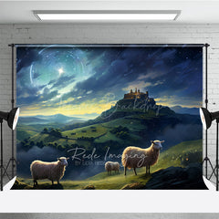 Lofaris Nativity Scene Photography Backdrop Shepherds and Sheep Watching Star of Bethlehem Religious Christmas Photo Prop