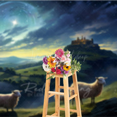 Lofaris Nativity Scene Photography Backdrop Shepherds and Sheep Watching Star of Bethlehem Religious Christmas Photo Prop
