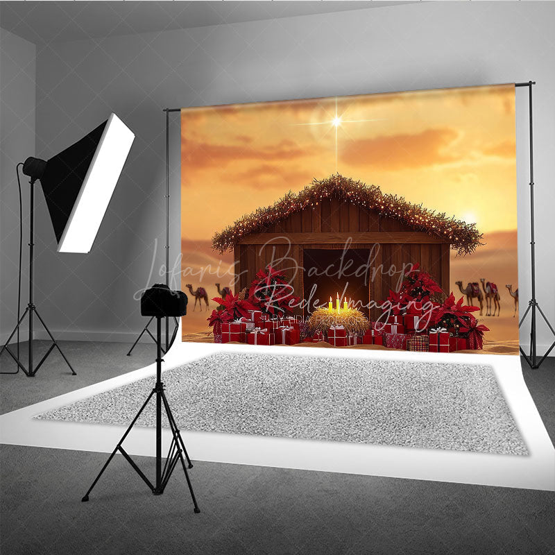 Lofaris Nativity Scene Photography Backdrop with Manger and Star of Bethlehem Religious Christian Christmas Decor
