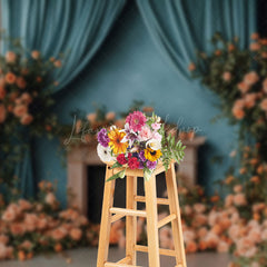 Lofaris Natural Floral Plant Blue Curtain Wedding Backdrop