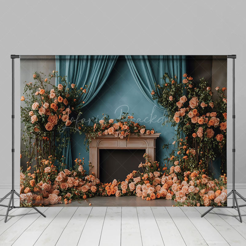 Lofaris Natural Floral Plant Blue Curtain Wedding Backdrop