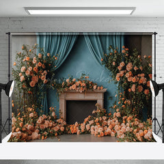 Lofaris Natural Floral Plant Blue Curtain Wedding Backdrop