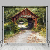 Lofaris Natural Forest Summer Covered Bridge Photo Backdrop
