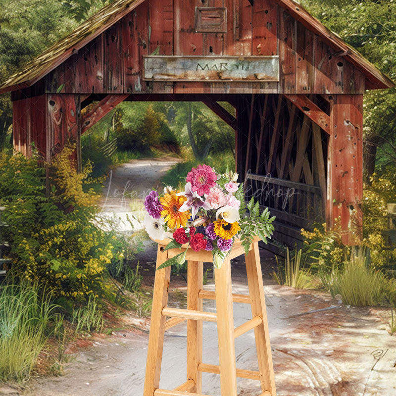 Lofaris Natural Forest Summer Covered Bridge Photo Backdrop