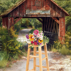 Lofaris Natural Forest Summer Covered Bridge Photo Backdrop