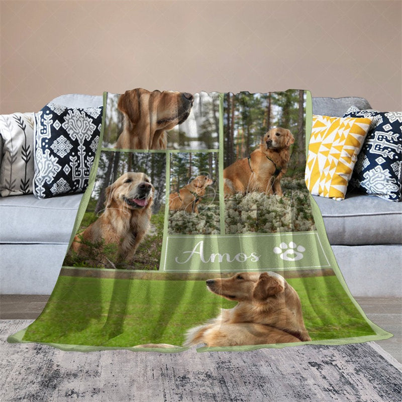 Lofaris Natural Green Custom Stitch Photos Name Pet Blanket