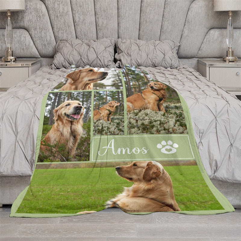 Lofaris Natural Green Custom Stitch Photos Name Pet Blanket