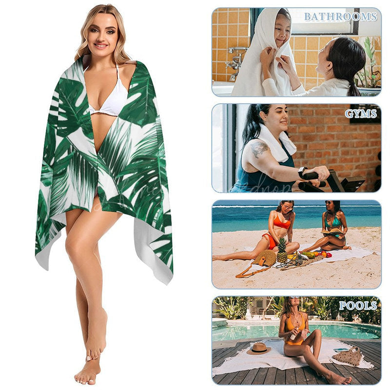 Lofaris Natural Green Monstera Plant Custom Name Beach Towel