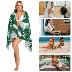 Lofaris Natural Green Monstera Plant Custom Name Beach Towel