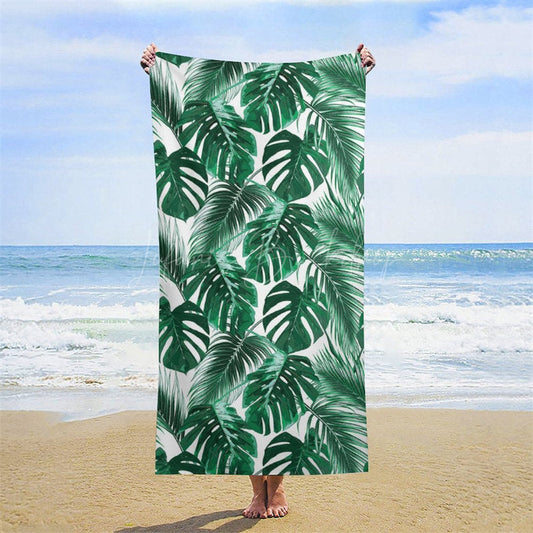 Lofaris Natural Green Monstera Plant Custom Name Beach Towel