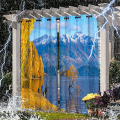 Lofaris Natural Mountain Lake Waterproof Printed Outdoor Curtains
