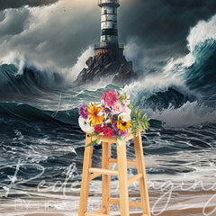 Lofaris Natural Ocean Waves Stormy Lighthouse Photo Backdrop