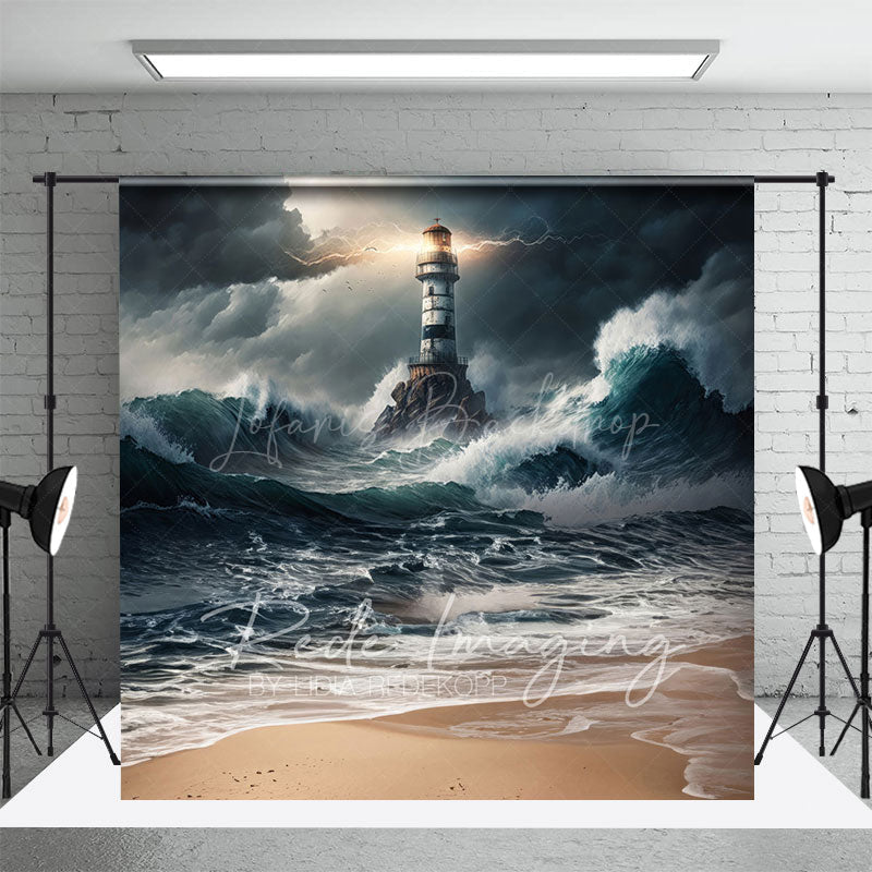 Lofaris Natural Ocean Waves Stormy Lighthouse Photo Backdrop