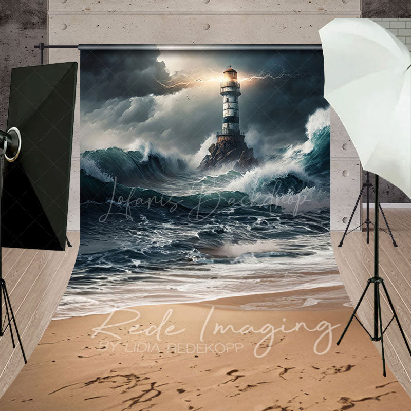 Lofaris Natural Ocean Waves Stormy Lighthouse Sweep Backdrop