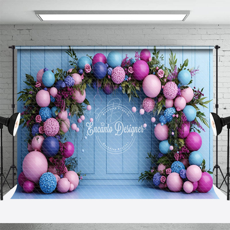 Lofaris Natural Plant Balloon Arch Blue Wall Wedding Backdrop