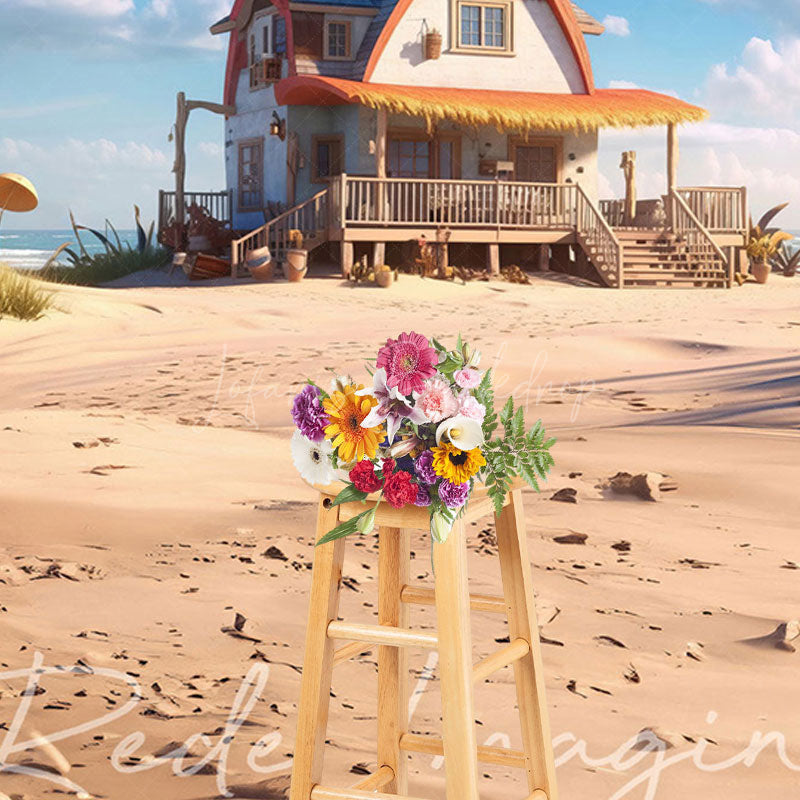 Lofaris Natural Sandy Beach House Summer Photography Backdrop