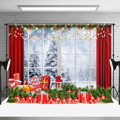 Lofaris Natural Snowy Forest Christmas Window Scene Backdrop