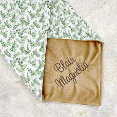 Lofaris Natural Summer Plant Leaves Print Minky Baby Blanket