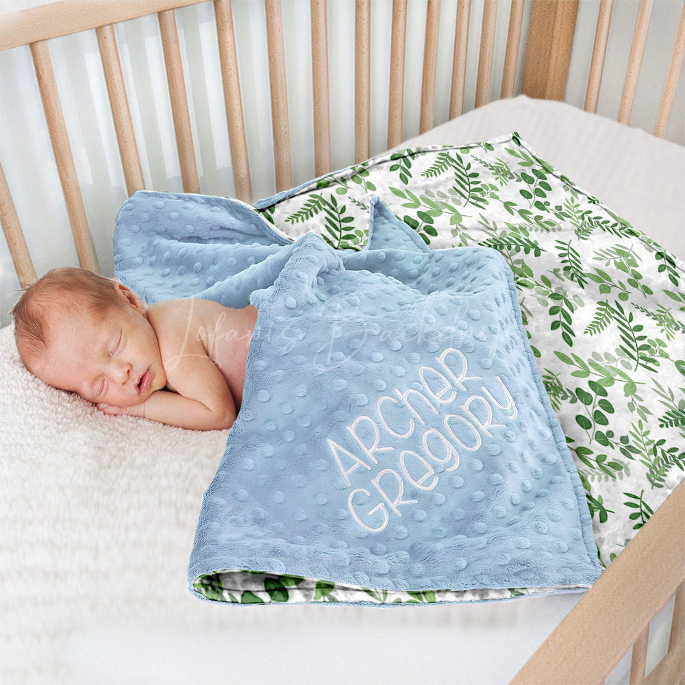 Lofaris Natural Summer Plant Leaves Print Minky Baby Blanket