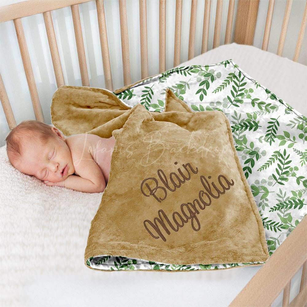 Lofaris Natural Summer Plant Leaves Print Minky Baby Blanket
