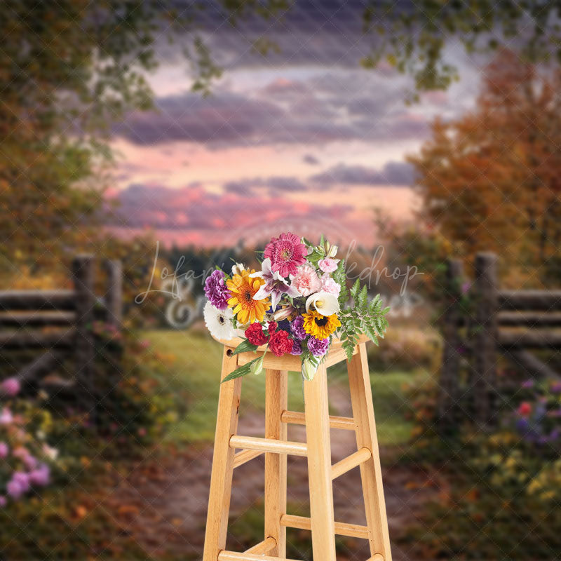 Lofaris Natural Sunset Plant Fence Spring Photo Backdrop