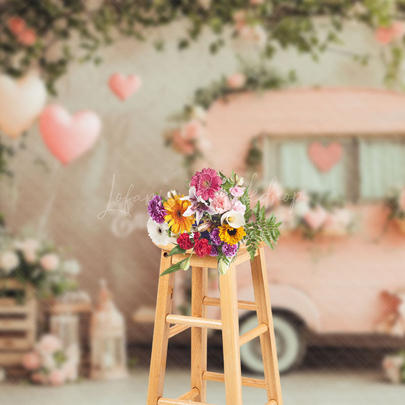 Lofaris Natural Tree Balloon Pink Car Valentines Day Backdrop