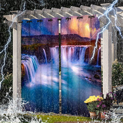 Lofaris Natural Waterfall Landscape Waterproof Printed Outdoor Curtains