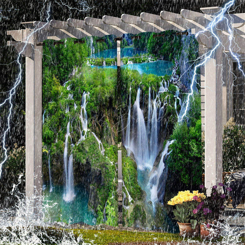 Lofaris Natural Waterwall Waterproof Printed Outdoor Curtains For Cabana