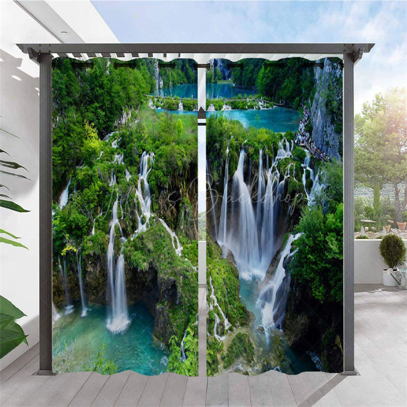 Lofaris Natural Waterwall Waterproof Printed Outdoor Curtains For Cabana