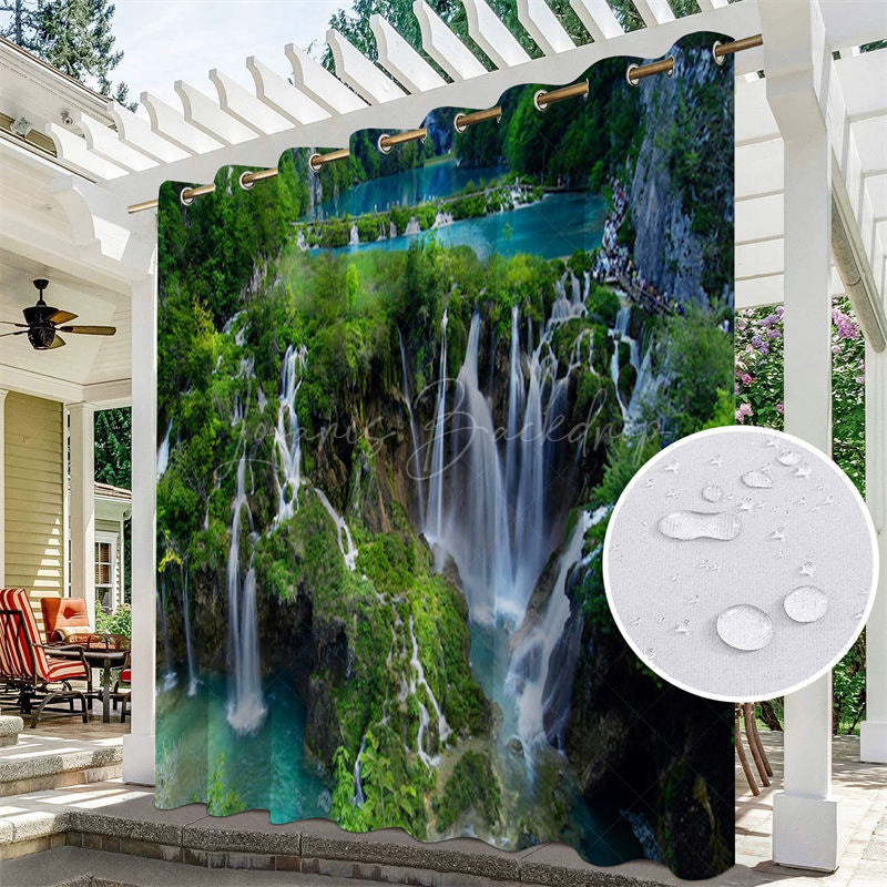 Lofaris Natural Waterwall Waterproof Printed Outdoor Curtains For Cabana