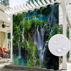 Lofaris Natural Waterwall Waterproof Printed Outdoor Curtains For Cabana