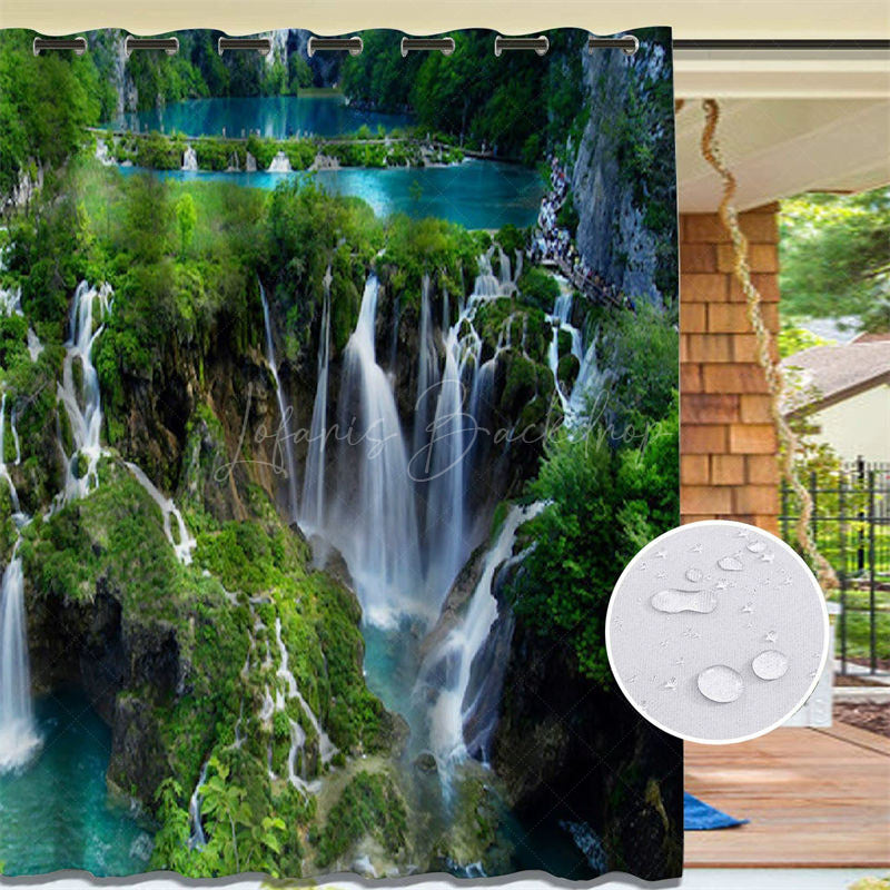 Lofaris Natural Waterwall Waterproof Printed Outdoor Curtains For Cabana