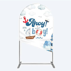 Lofaris Nautical Ahoy It is a Boy Arch Backdrop Whale Lighthouse and Anchor Baby Shower Decoration