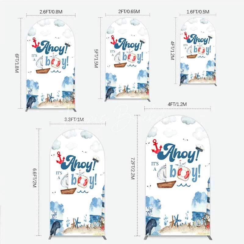 Lofaris Nautical Ahoy It is a Boy Arch Backdrop Whale Lighthouse and Anchor Baby Shower Decoration