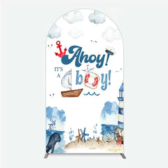 Lofaris Nautical Ahoy It is a Boy Arch Backdrop Whale Lighthouse and Anchor Baby Shower Decoration