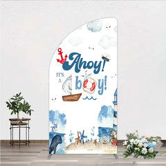 Lofaris Nautical Ahoy It is a Boy Half Moon Arch Backdrop Whale Lighthouse and Anchor Baby Shower Decoration