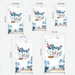 Lofaris Nautical Ahoy It is a Boy Rectangle Backdrop Whale Lighthouse and Anchor Baby Shower Decoration