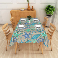 Lofaris Nautical Ocean Theme Rectangle Tablecloth Blue Teal Starfish Seahorse Anchor Marine Dining Table Cover for Summer