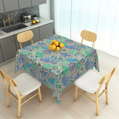 Lofaris Nautical Teal Sea Life Rectangle Tablecloth Seahorse and Starfish Beach Pattern Table Cover