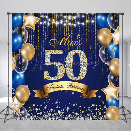 Lofaris Navy Balloons Diamonds Custom 50th Birthday Backdrop