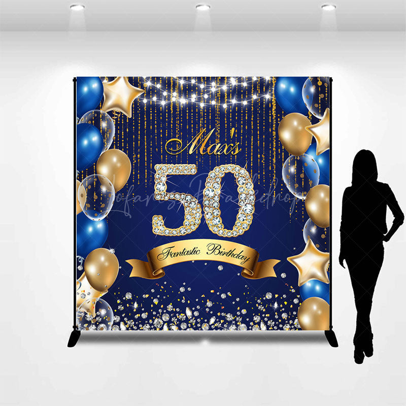 Lofaris Navy Balloons Diamonds Custom 50th Birthday Backdrop