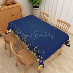 Lofaris Navy Blue and Gold Ramadan Lanterns Rectangle Tablecloth Islamic Mosque Crescent Moon Table Cover for Eid