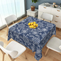 Lofaris Navy Blue and White Mandala Floral Rectangle Tablecloth Ornate Bohemian Pattern Table Cover