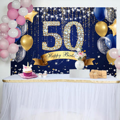 Lofaris Navy Blue Balloons Glitter 50Th Birthday Backdrop